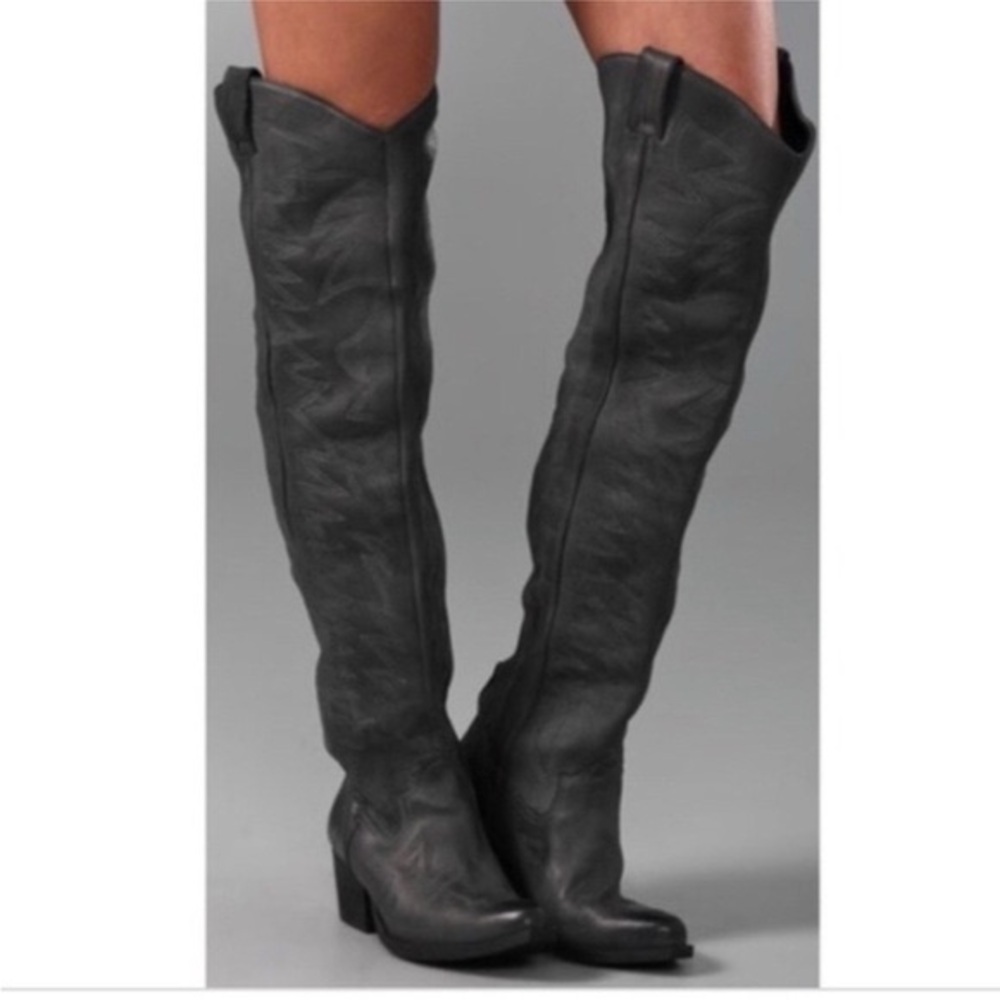 Jeffrey Campbell Dark Grey Over-the-Knee Suede Cowboy Boots